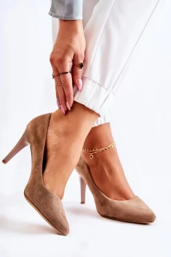 Klasyczne Zamszowe Szpilki Brązowe Magically