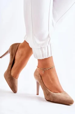 Klasyczne Zamszowe Szpilki Brązowe Magically