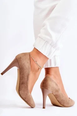 Klasyczne Zamszowe Szpilki Brązowe Magically