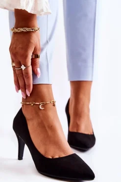 Klasyczne Zamszowe Szpilki Czarne Theira