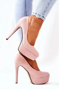 Klasyczne Zamszowe Szpilki Na Platformie Beżowe Silly