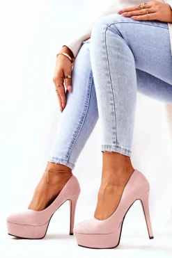 Klasyczne Zamszowe Szpilki Na Platformie Beżowe Silly