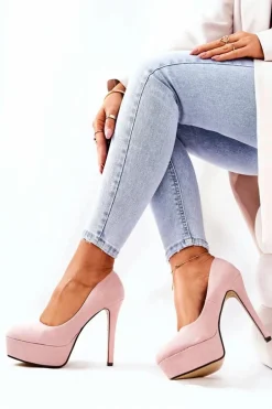 Klasyczne Zamszowe Szpilki Na Platformie Beżowe Silly