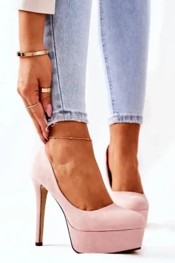 Klasyczne Zamszowe Szpilki Na Platformie Beżowe Silly