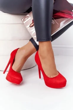 Klasyczne Zamszowe Szpilki Czerwone Margharita