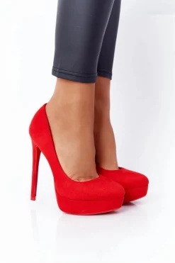 Klasyczne Zamszowe Szpilki Czerwone Margharita