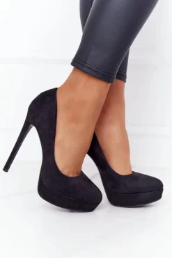 Klasyczne Zamszowe Szpilki Czarne Margharita