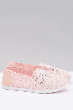 Koronkowe Damskie Baleriny Little Sugar Pudrowy Róż