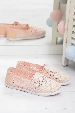 Koronkowe Damskie Baleriny Little Sugar Pudrowy Róż