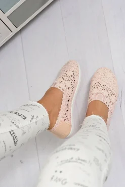 Koronkowe Damskie Baleriny Little Sugar Pudrowy Róż