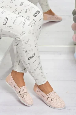 Koronkowe Damskie Baleriny Little Sugar Pudrowy Róż