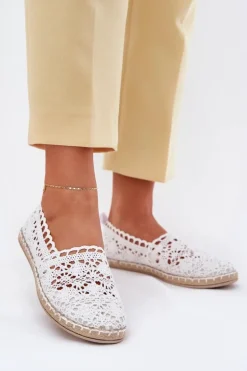 Koronkowe Espadryle Damskie Białe Adelira
