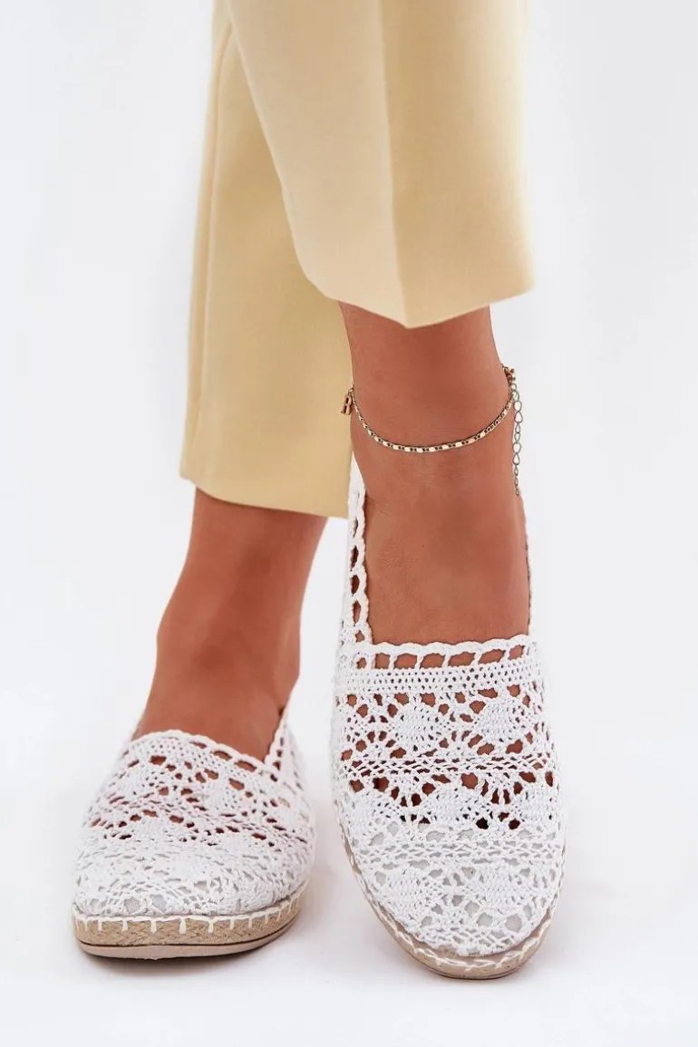 Koronkowe Espadryle Damskie Białe Adelira