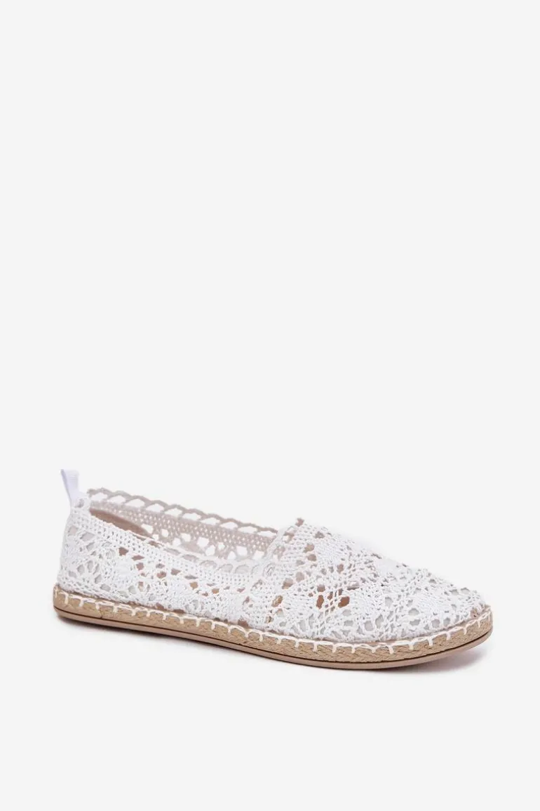 Koronkowe Espadryle Damskie Białe Adelira