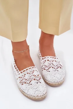 Koronkowe Espadryle Damskie Białe Adelira