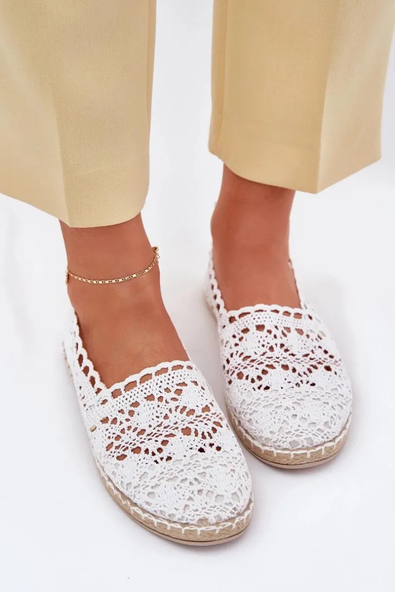 Koronkowe Espadryle Damskie Białe Adelira