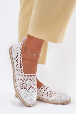 Koronkowe Espadryle Damskie Białe Adelira