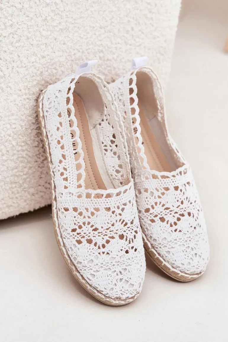 Koronkowe Espadryle Damskie Białe Adelira
