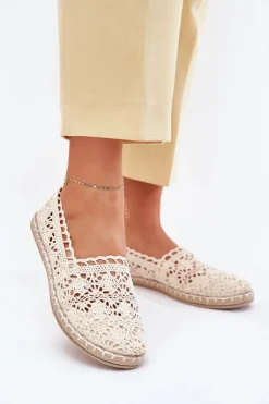 Koronkowe Espadryle Damskie Beżowe Adelira
