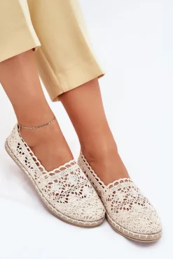 Koronkowe Espadryle Damskie Beżowe Adelira