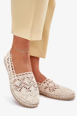 Koronkowe Espadryle Damskie Beżowe Adelira