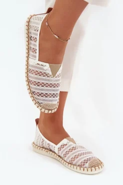Koronkowe Espadryle Damskie Z Siateczką Białe Faylira