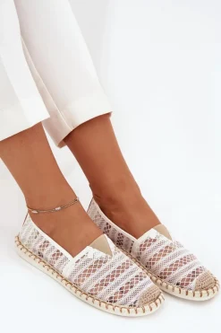 Koronkowe Espadryle Damskie Z Siateczką Białe Faylira