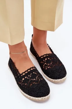 Koronkowe Espadryle Damskie Czarne Adelira