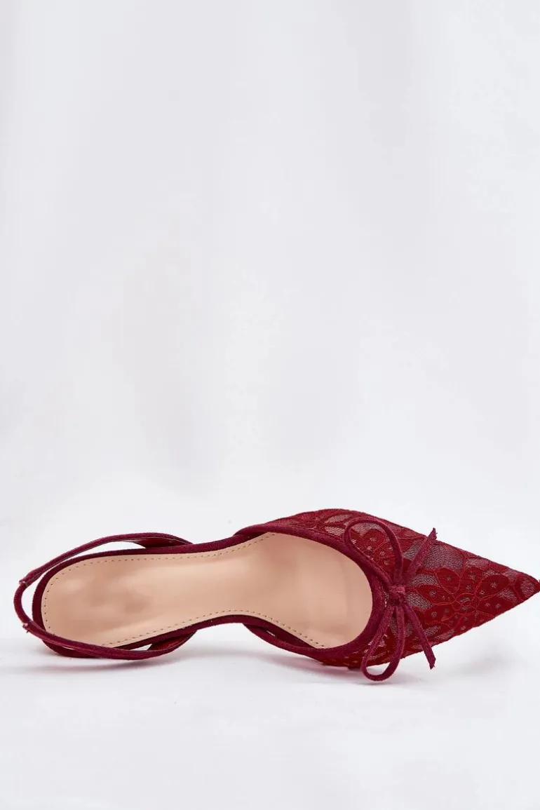 Koronkowe Szpilki Z Odkrytą Piętą Bordowe Annivirae