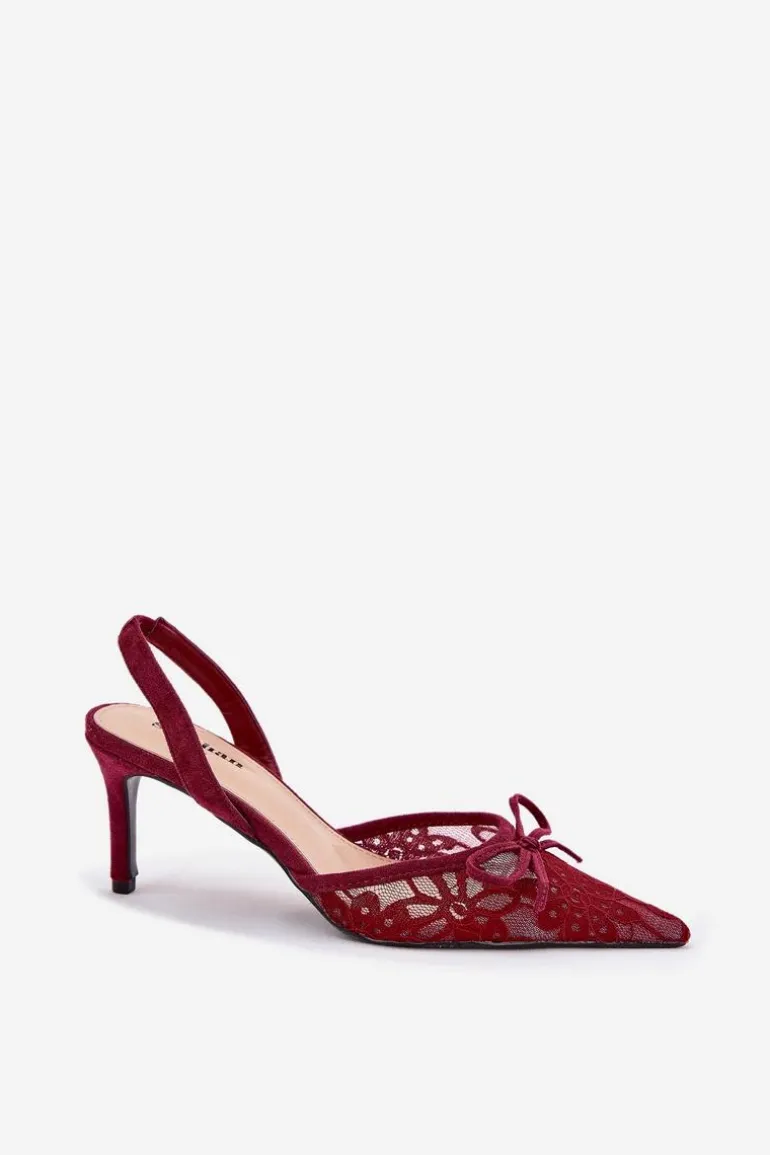 Koronkowe Szpilki Z Odkrytą Piętą Bordowe Annivirae