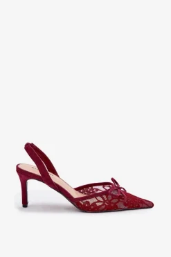 Koronkowe Szpilki Z Odkrytą Piętą Bordowe Annivirae