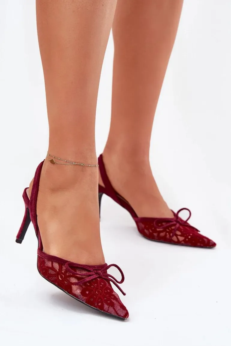 Koronkowe Szpilki Z Odkrytą Piętą Bordowe Annivirae