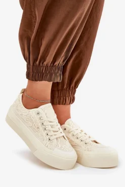 Koronkowe Trampki Damskie Big Star RR274746 Beżowe