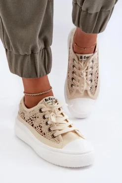 Koronkowe Trampki Damskie Lee Cooper LCW-23-44-1620 Beżowe