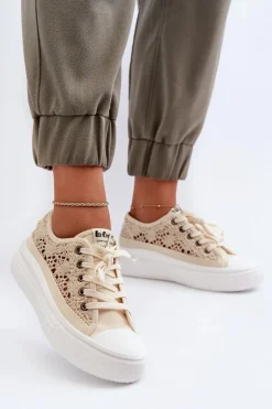 Koronkowe Trampki Damskie Lee Cooper LCW-23-44-1620 Beżowe