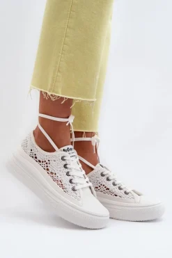 Koronkowe Trampki Damskie Lee Cooper LCW-23-44-1617 Białe
