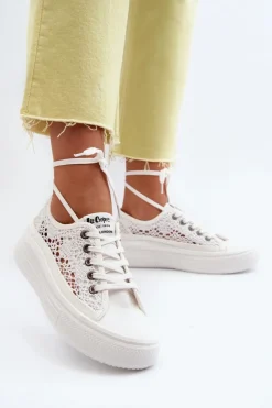 Koronkowe Trampki Damskie Lee Cooper LCW-23-44-1617 Białe
