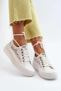 Koronkowe Trampki Damskie Lee Cooper LCW-23-44-1617 Białe