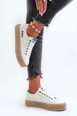 Koronkowe Trampki Damskie Z Plecionką Lee Cooper LCW-24-44-2425 Białe