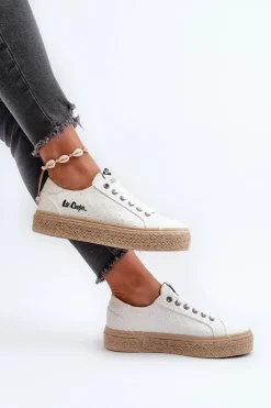 Koronkowe Trampki Damskie Z Plecionką Lee Cooper LCW-24-44-2425 Białe