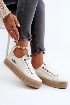 Koronkowe Trampki Damskie Z Plecionką Lee Cooper LCW-24-44-2425 Białe