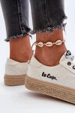 Koronkowe Trampki Damskie Z Plecionką Lee Cooper LCW-24-44-2425 Białe