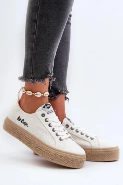 Koronkowe Trampki Damskie Z Plecionką Lee Cooper LCW-24-44-2425 Białe