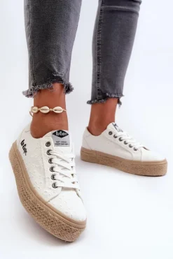 Koronkowe Trampki Damskie Z Plecionką Lee Cooper LCW-24-44-2425 Białe