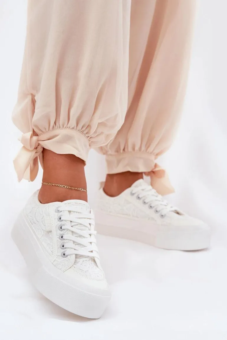 Koronkowe Trampki Damskie Big Star RR274747 Białe