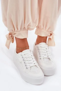 Koronkowe Trampki Damskie Big Star RR274747 Białe