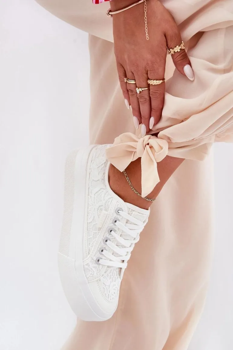 Koronkowe Trampki Damskie Big Star RR274747 Białe