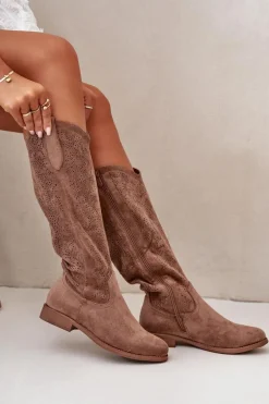 Kozaki Damskie Ażurowe Brązowe S.Barski HY42-132