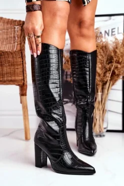 Kozaki Damskie Ciepłe Czarne Priority