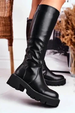 Kozaki Damskie Ciepłe Czarne Ambicious